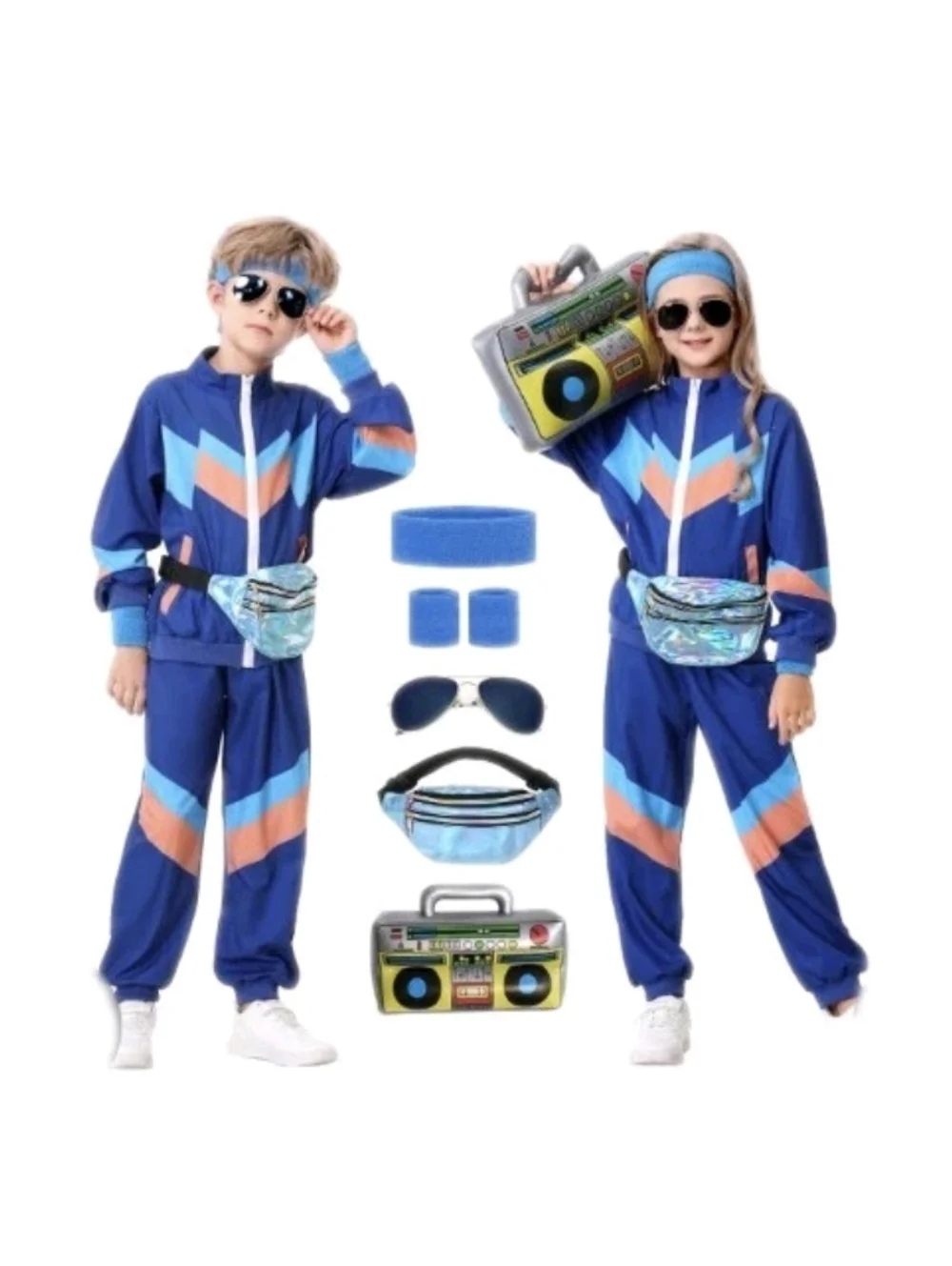 Retro 80s Kids Unisex Costume 6 Piece Outfit & Accessories **See Description!**